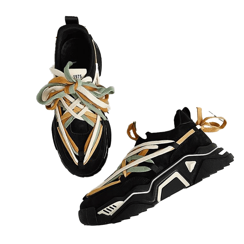 1975 Fashion Breathable Irregular Shoelaces Sneakers- Black - Obeezi.com