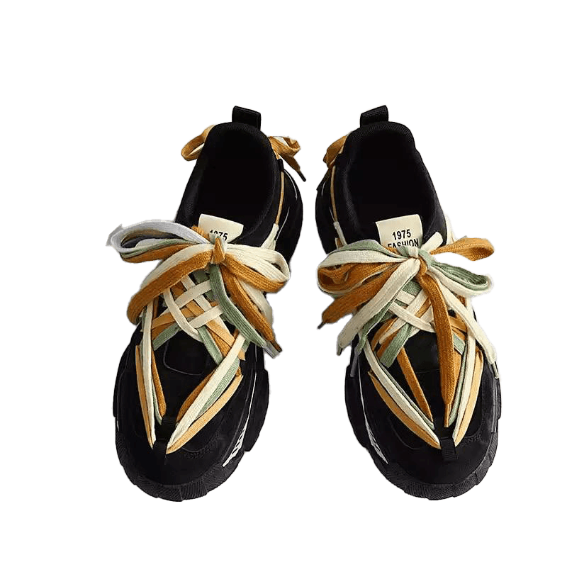 1975 Fashion Breathable Irregular Shoelaces Sneakers- Black - Obeezi.com