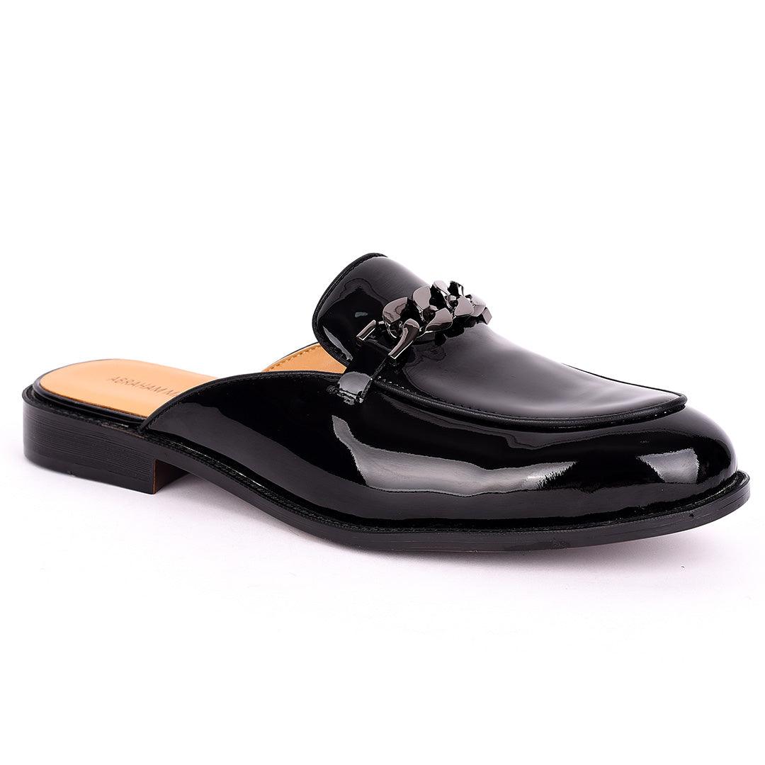 Abraham Mathias Glossy Leather Men's Half Shoe- Black - Obeezi.com