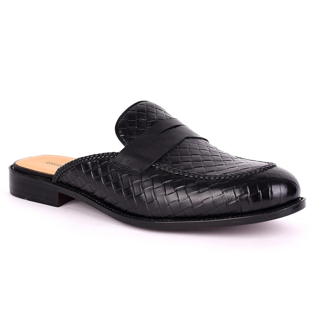 Abraham Mathias Interwoven Leather Designed Mole Shoe- Black - Obeezi.com