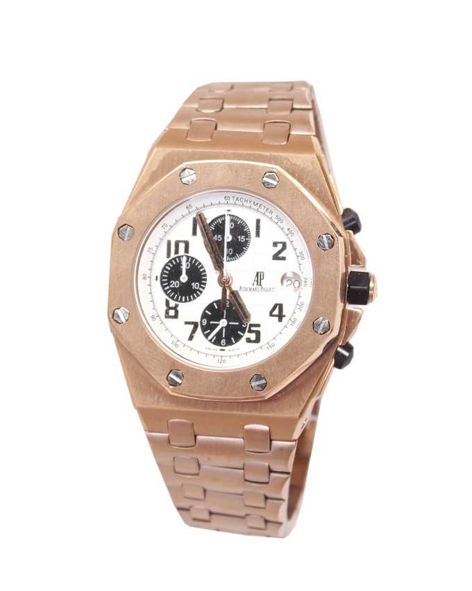 Audemars Piguet AP Offshore 42mm White Dial Rose Gold Watch Bracelet - Obeezi.com