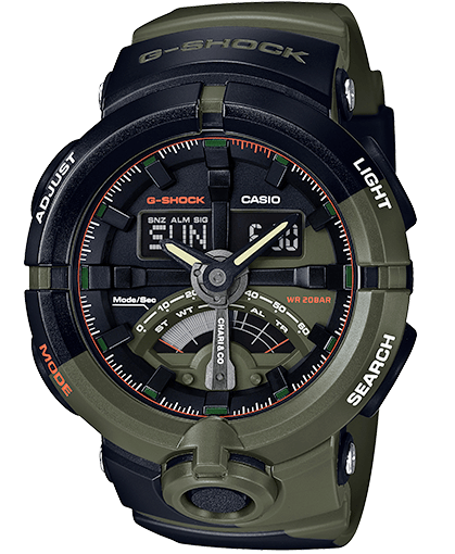 Casio G-Shock Analogue/Digital Black/Green Pattern Watch GA500P-3A - Obeezi.com
