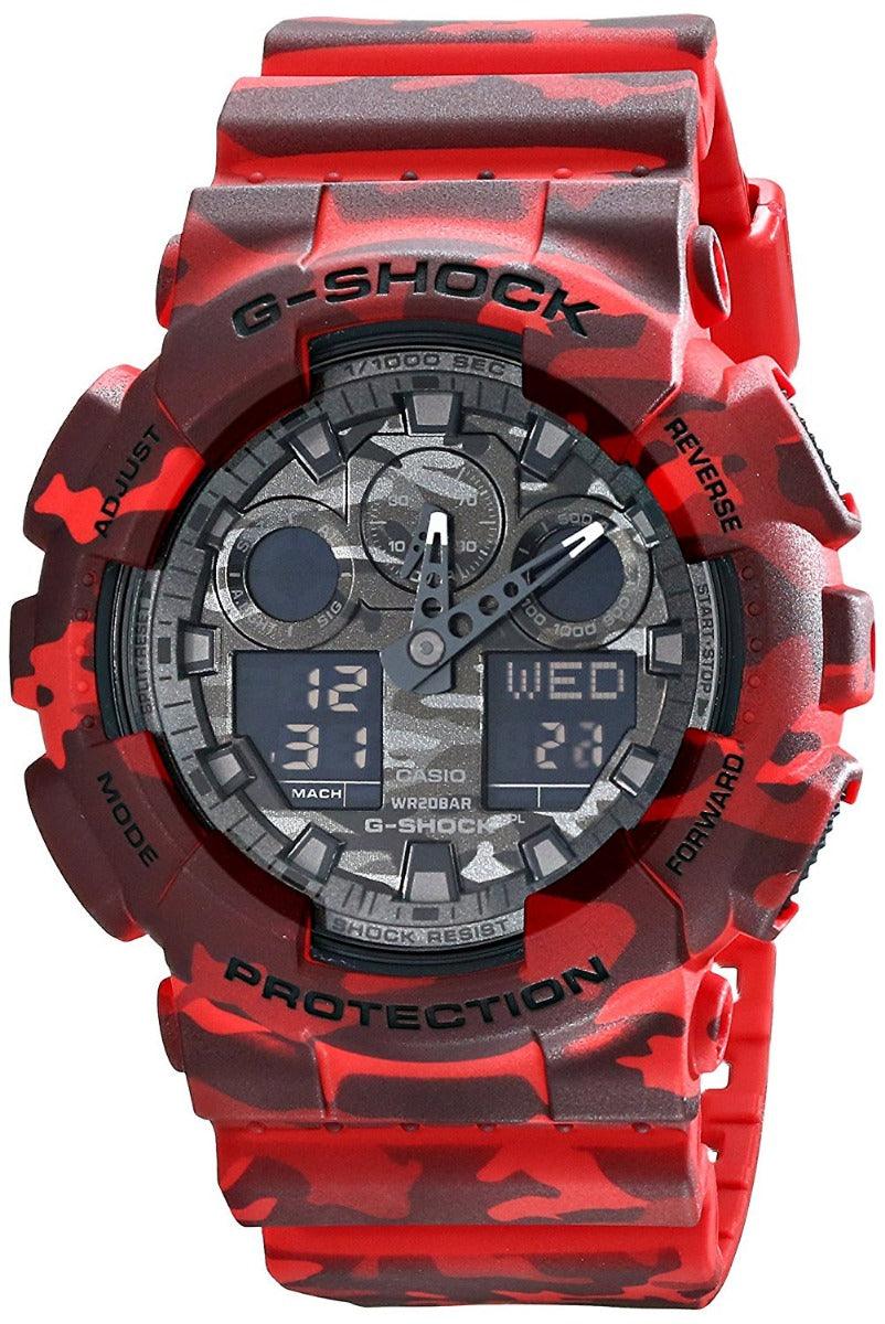 Casio G-Shock Grey Graphic Dial Red Camo Resin Quartz Watch GA100CM-4A - Obeezi.com
