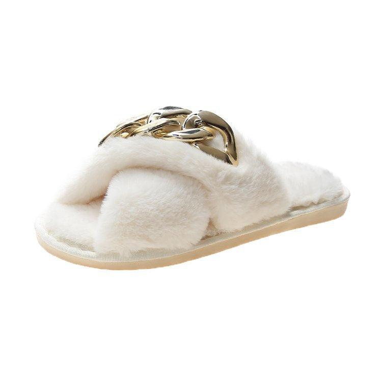 Classic Cross Fur Designed White Slipper - Obeezi.com