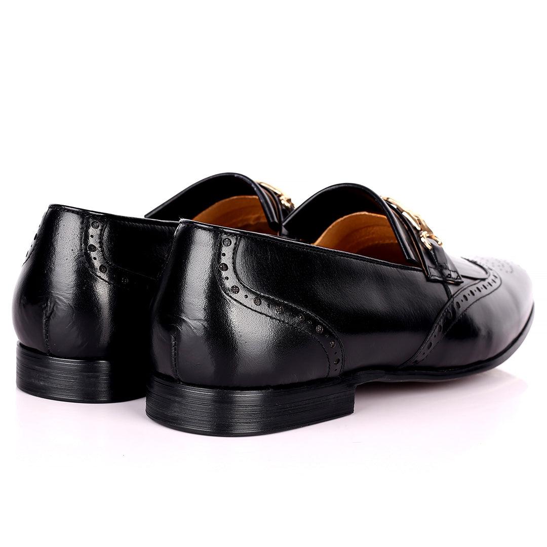 Dino Verratti Comfort Black Leather Fringe Chain Logo Designed Men's Shoes - Obeezi.com