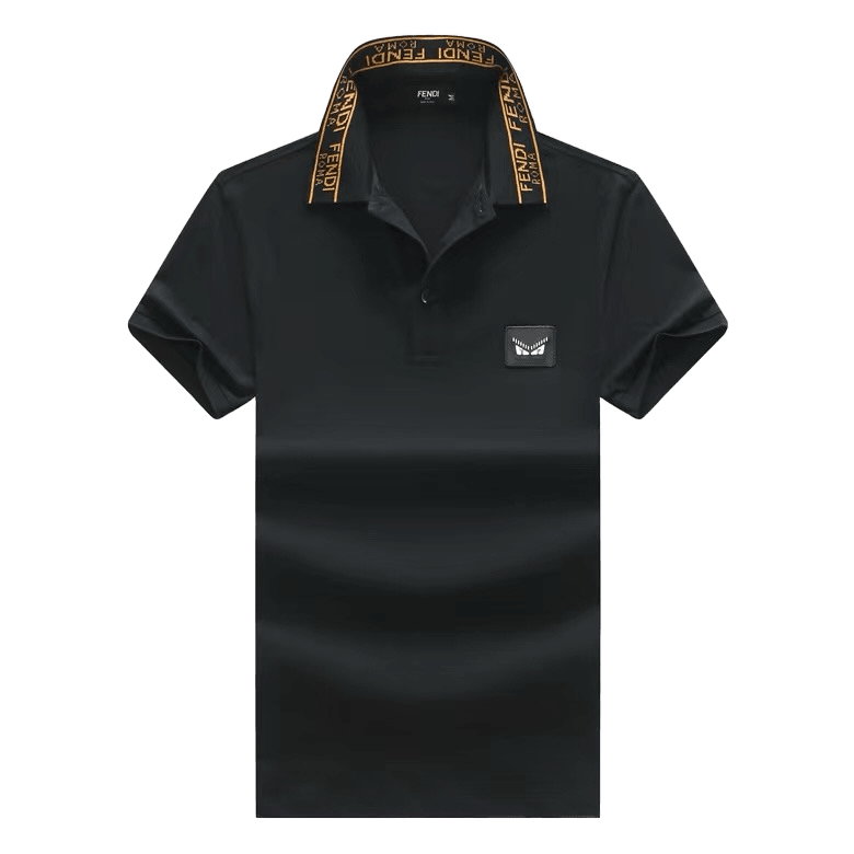 FD Roma Classic Designer Collar Iron Logo Polo- Black - Obeezi.com