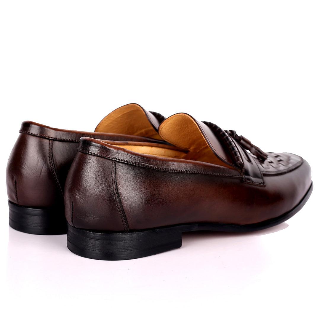 Gian Elegant Checkers And Fringe Designed Loafers Shoe - Coffee - Obeezi.com