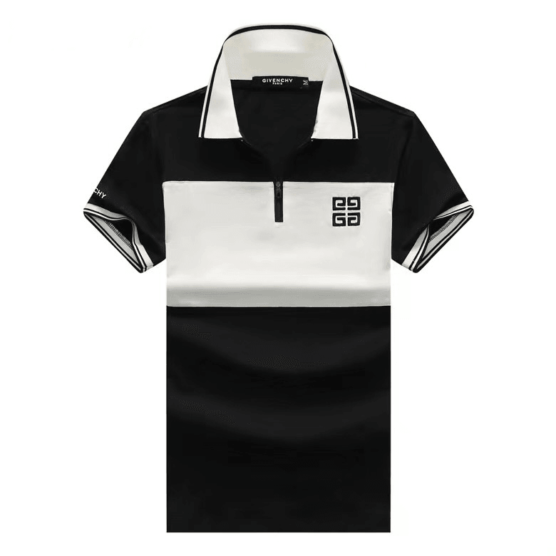 Giv Logo Designed Custom Fit Collar Polo - Black White - Obeezi.com