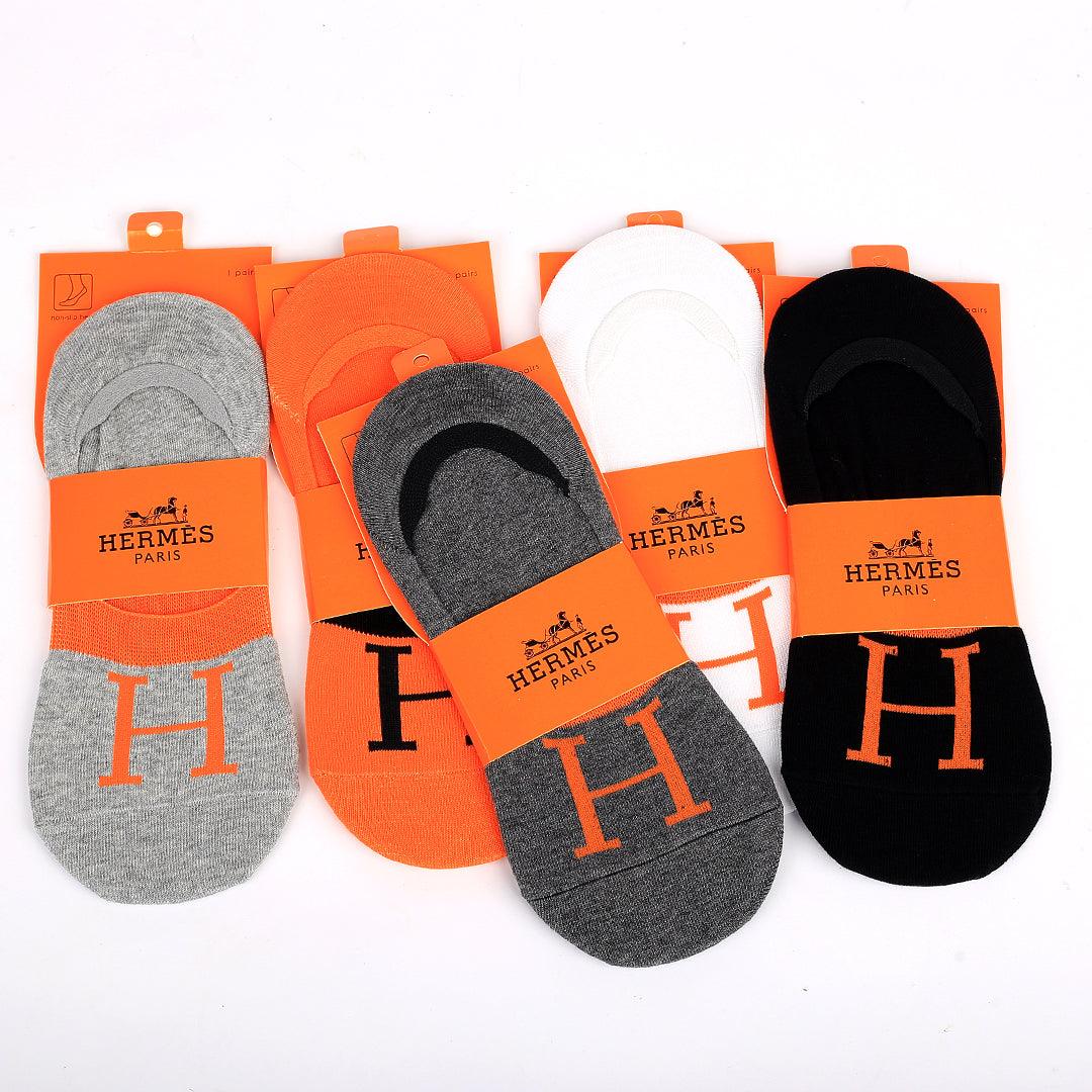 Herm 5 In 1 Heel Cotton Blend Orange, Ash, White, Grey And Black Socks - Obeezi.com