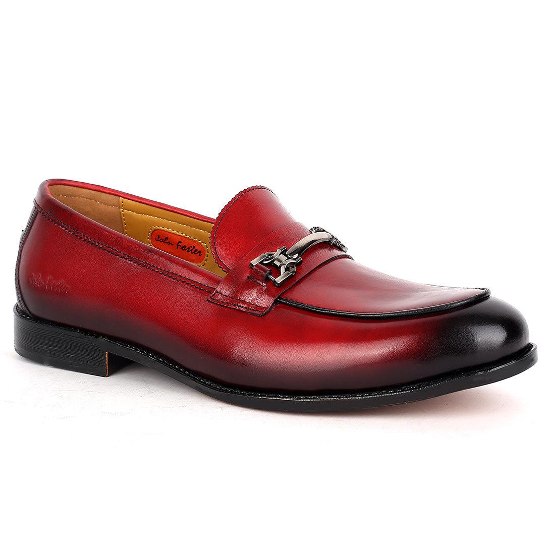 John Foster Exquisite Red Executive Shoe With Stylish Black Design And Silver Logo Design - Obeezi.com