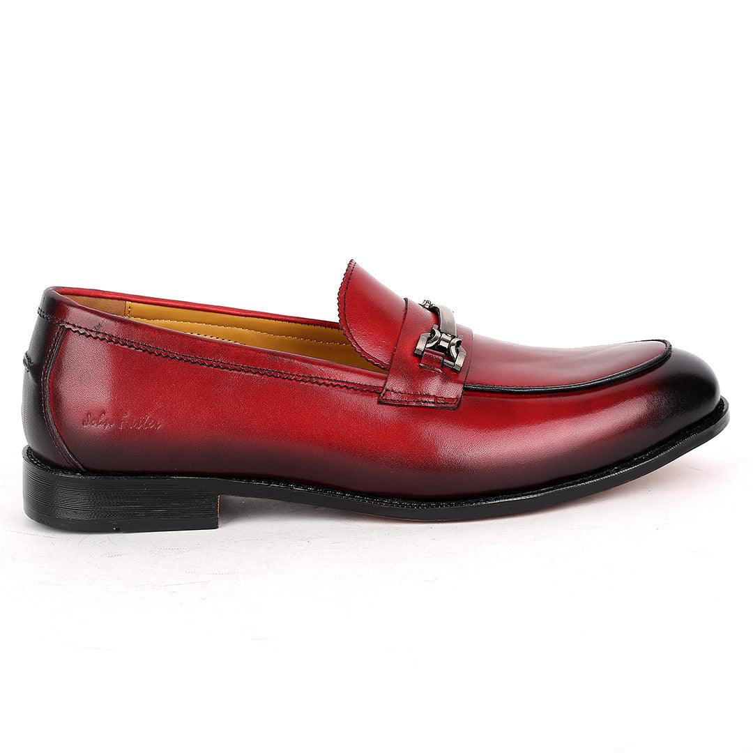 John Foster Exquisite Red Executive Shoe With Stylish Black Design And Silver Logo Design - Obeezi.com