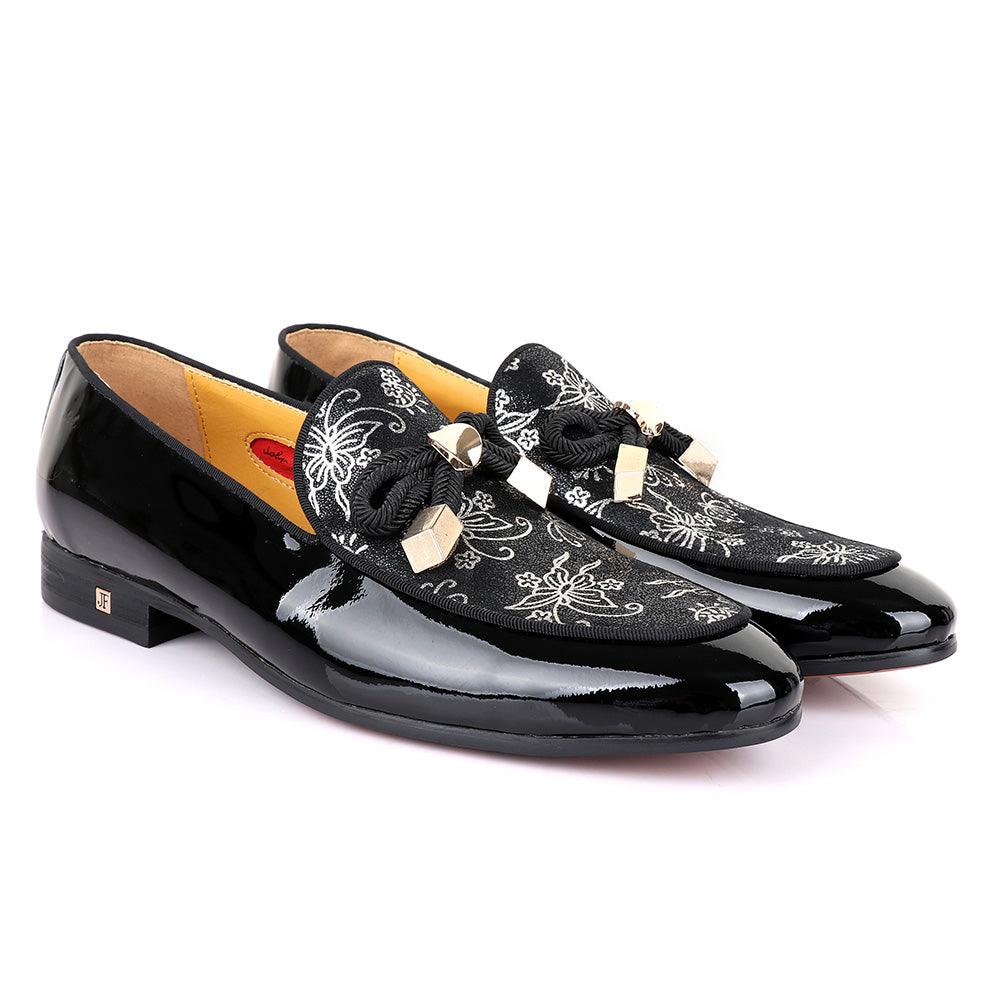 John Foster Gold Flower Graphic Printed Leather Shoe - Obeezi.com