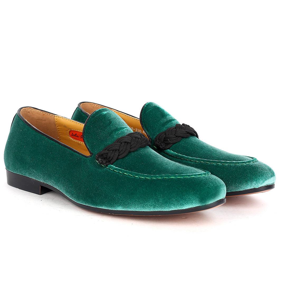 John Foster Twisted Woven Strap Full Suede Leather Men's Shoe -Green - Obeezi.com
