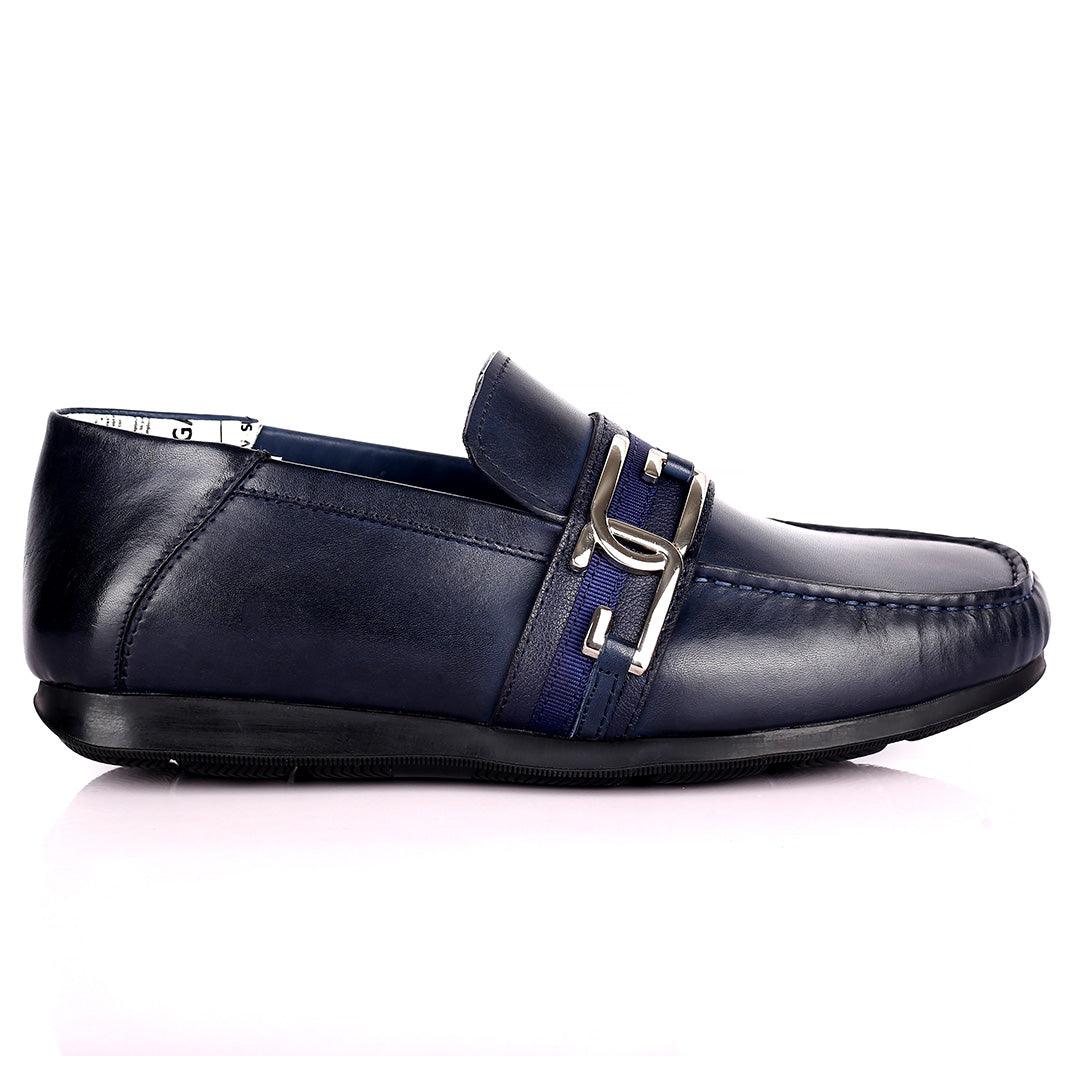 John Galliano Exquisite Double G Logo Designed Leather Shoe - Blue - Obeezi.com