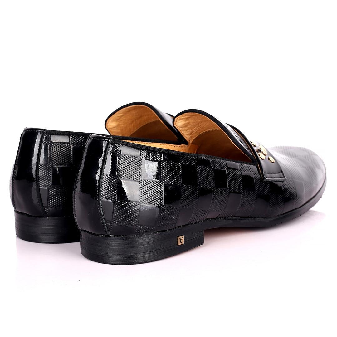 Lou Elegant Glossy Checkers Designed Black Formal Shoe - Obeezi.com