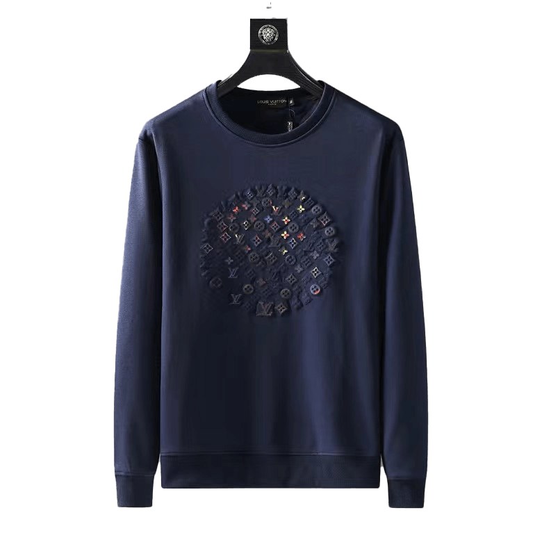 LV Luxury 3D Logo Cotton Sweatshirt- Navy Blue - Obeezi.com