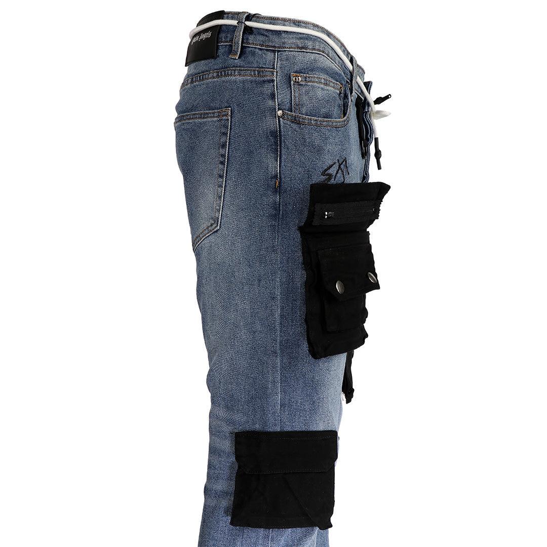 Men's Detachable Pocket Urban Styled Denim Jeans- Blue - Obeezi.com
