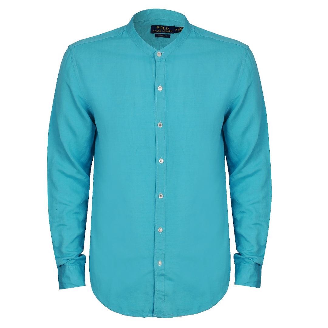 PRL Bishop Collar Button Down Men's Long Sleeve Shirt - Sky Blue - Obeezi.com