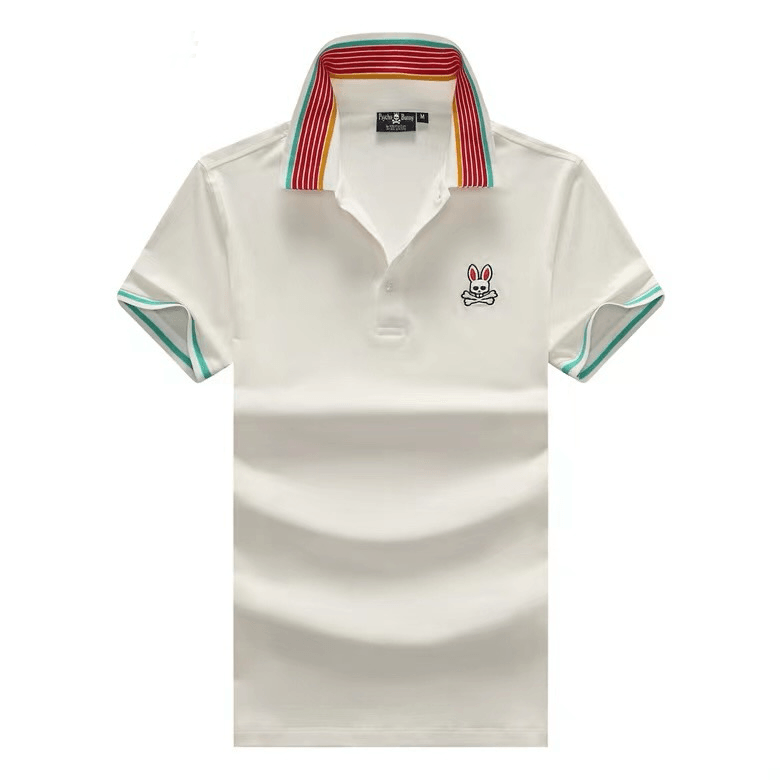 Psy Bunny Collar Striped Essential Regular Fit Polo- White - Obeezi.com