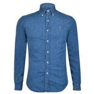 R L Custom Fit Denim Blue Longsleeve Shirt - Obeezi.com