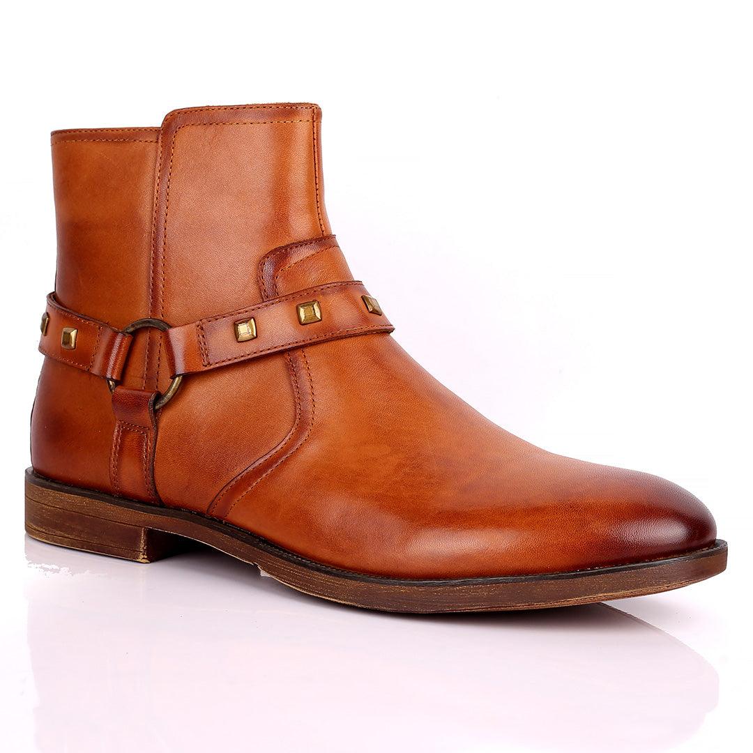 Renato Dulbecc High Ankle Shoe With Belt and Gold Design Formal Shoe- Brown - Obeezi.com