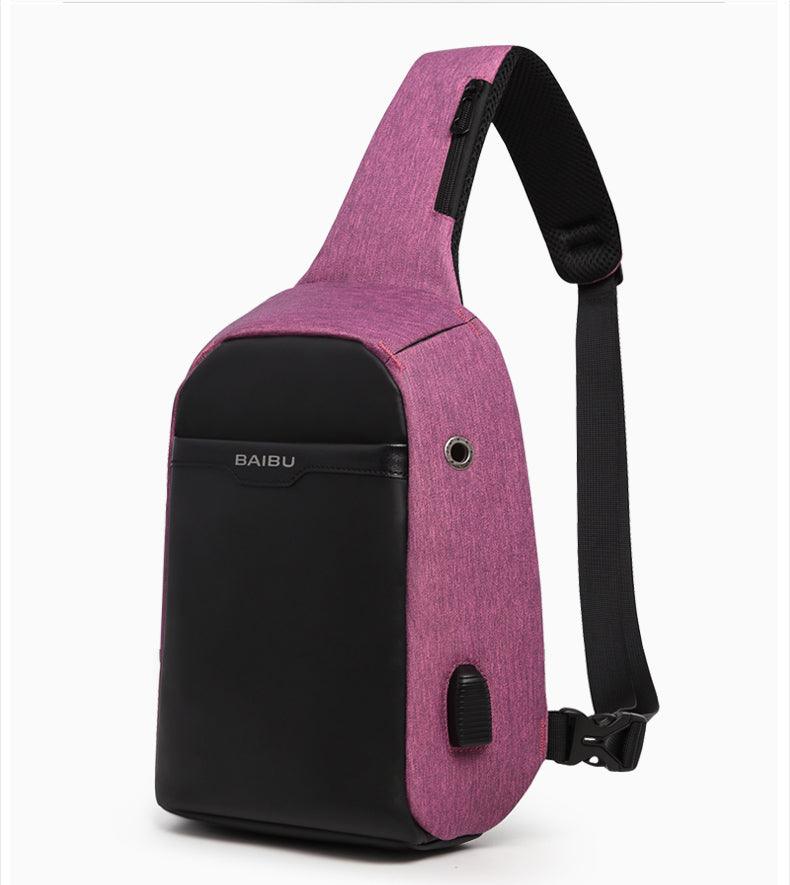 Waterproof Crossbody Bag with USB- Purple - Obeezi.com