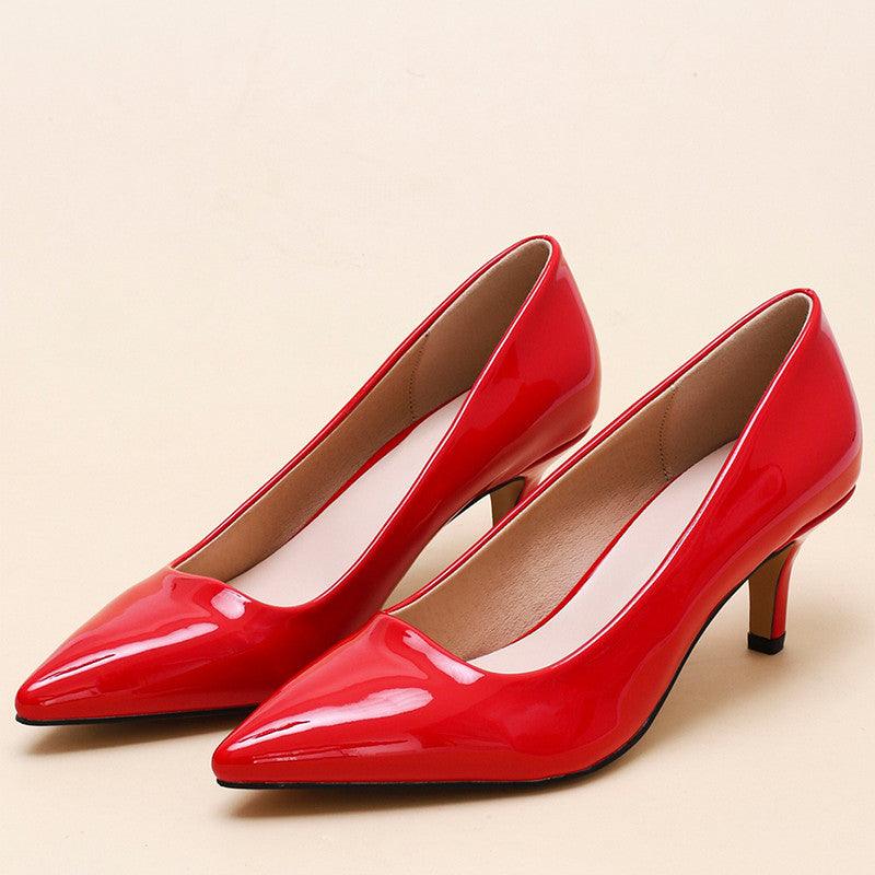 Women's Red Shiny Leather Pointed Toe Stilettos High Heels Shoe - Obeezi.com