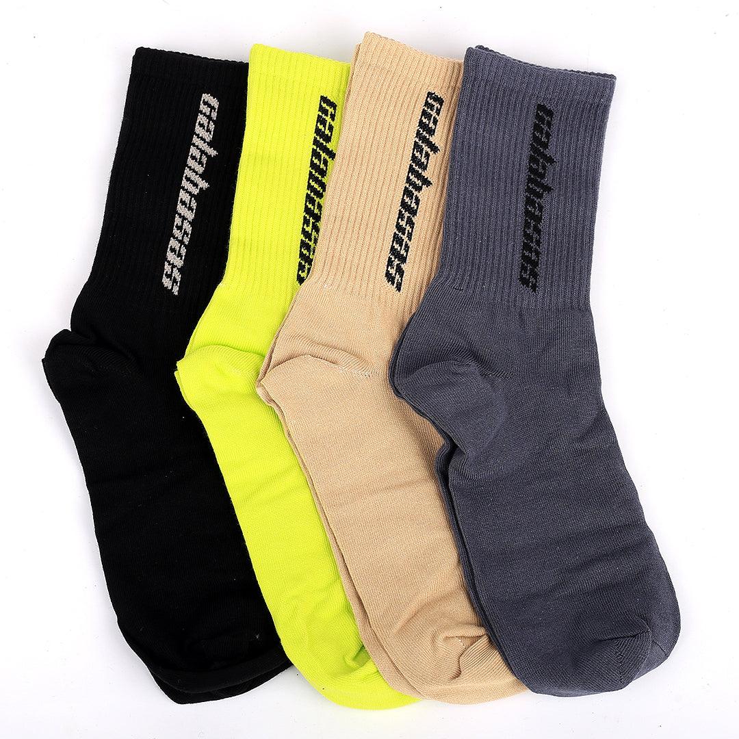 350S 4 In 1 Cotton Black, Lemon, Grey And Brown Calabasas Encrypted Socks - Obeezi.com
