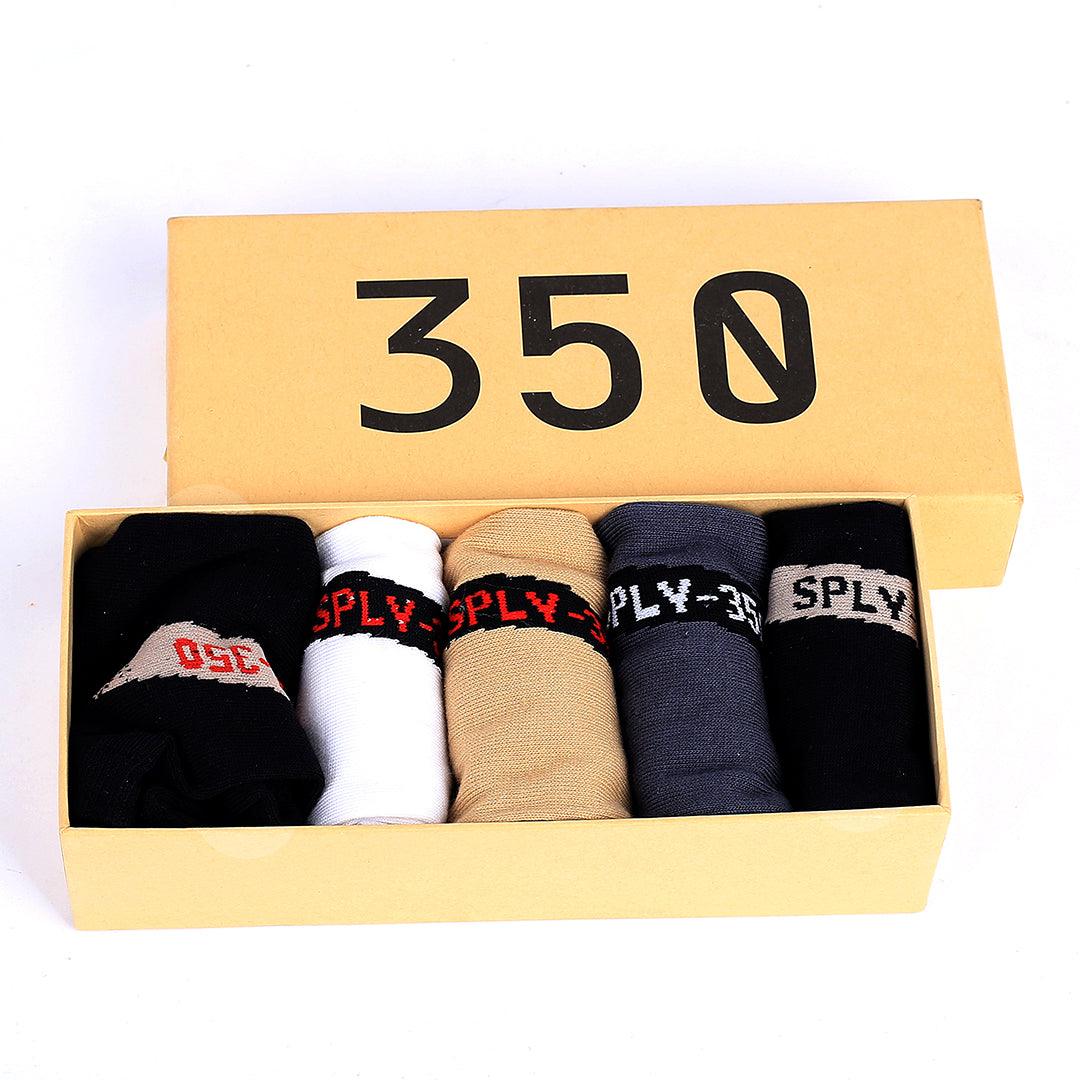 350S Cotton 5 In 1 Brown, White, Black And Grey Socks - Obeezi.com