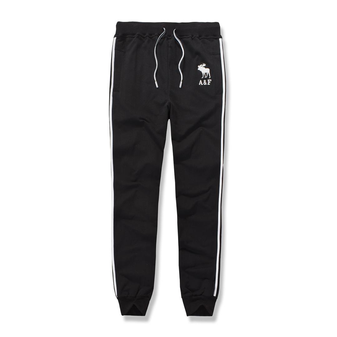 Abercrombie And Fitch White Moose Logo Designed Black Joggers - Obeezi.com