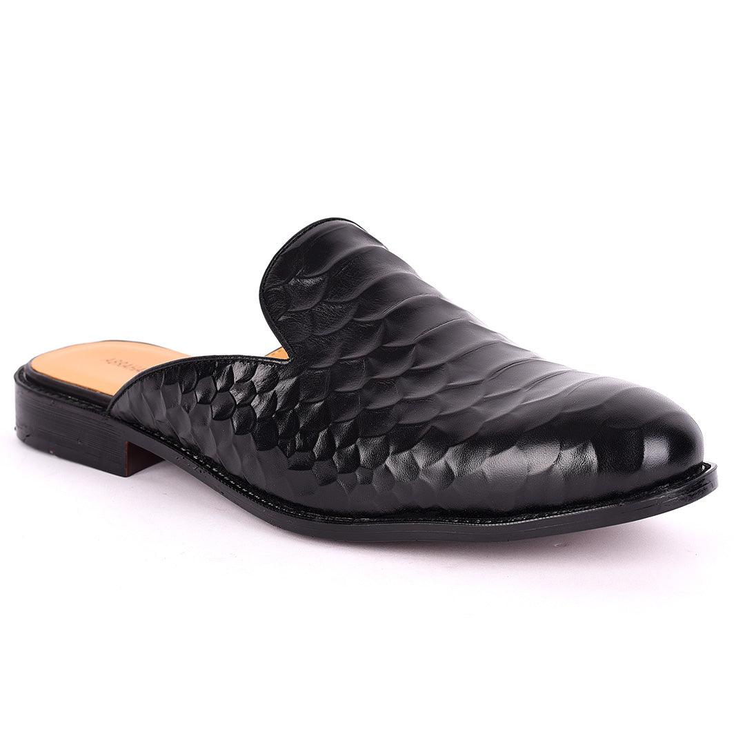 Abraham Mathias Crocodile Leather Men's Half Shoe- Black - Obeezi.com