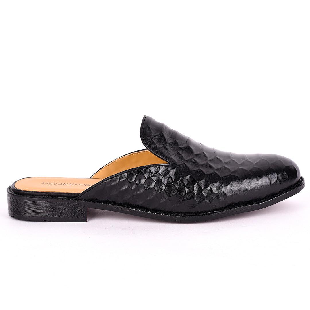 Abraham Mathias Crocodile Leather Men's Half Shoe- Black - Obeezi.com