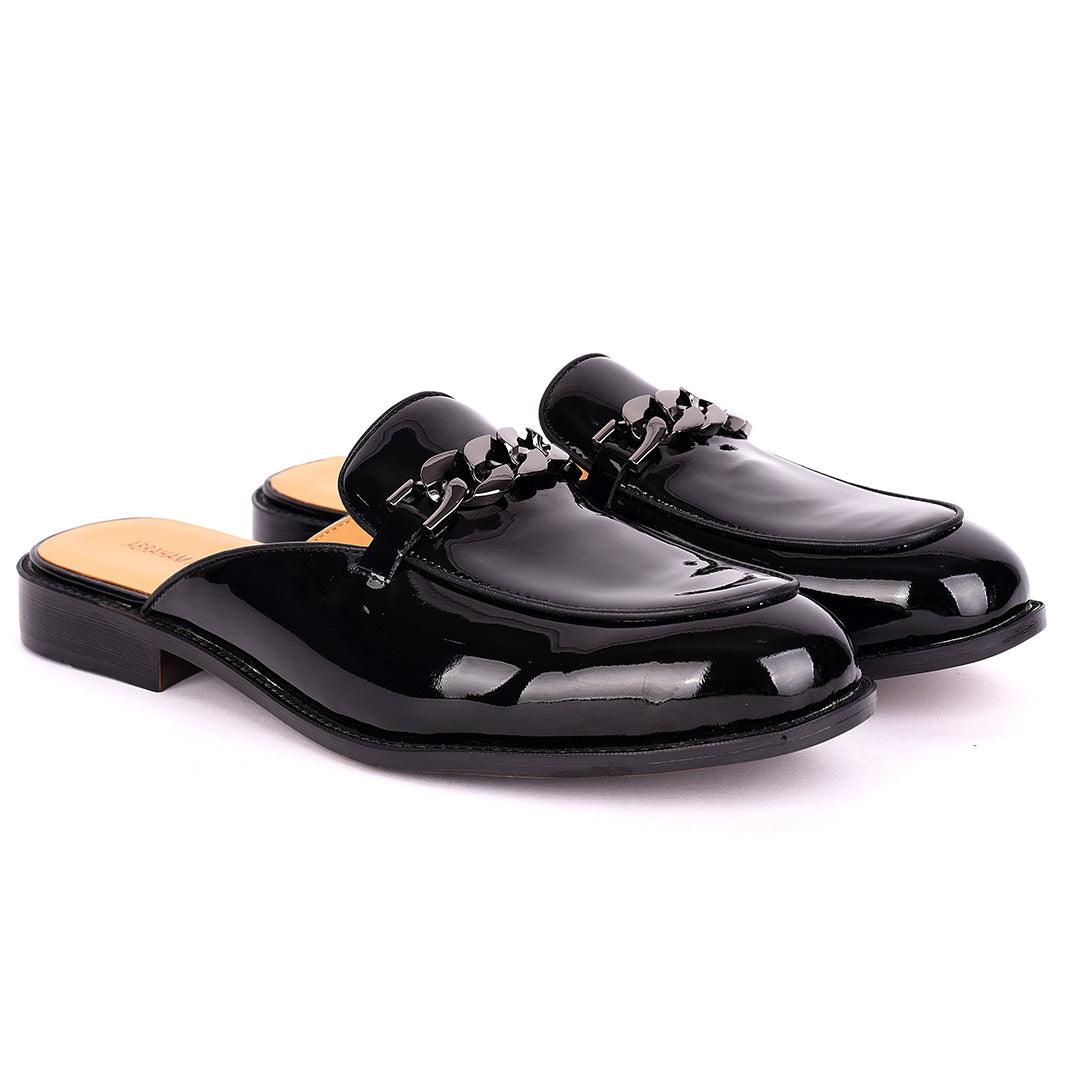 Abraham Mathias Glossy Leather Men's Half Shoe- Black - Obeezi.com