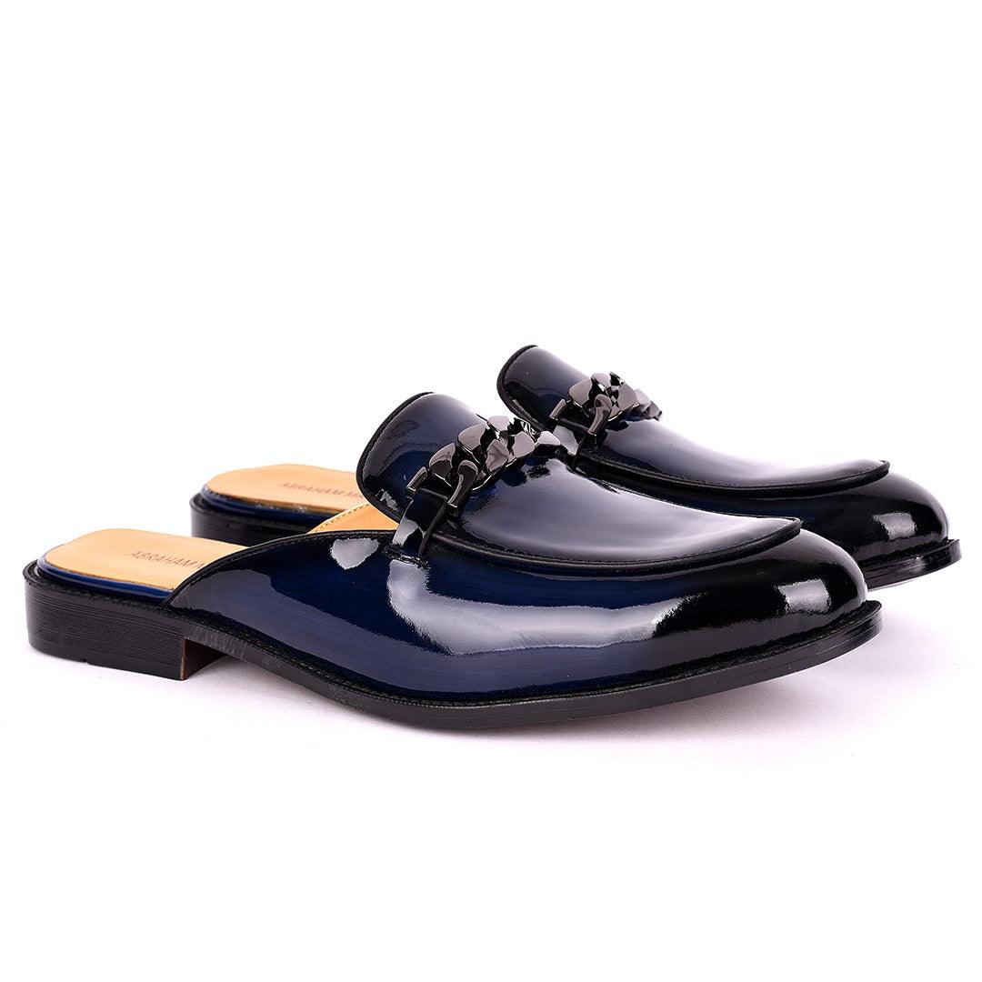 Abraham Mathias Glossy Leather Men's Half Shoe- Blue - Obeezi.com