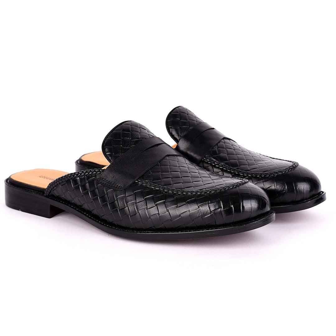 Abraham Mathias Interwoven Leather Designed Mole Shoe- Black - Obeezi.com