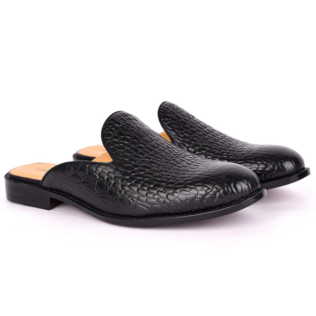 Abraham Mathias Mini Block designed Croc Skin Leather Half Shoe- Black - Obeezi.com