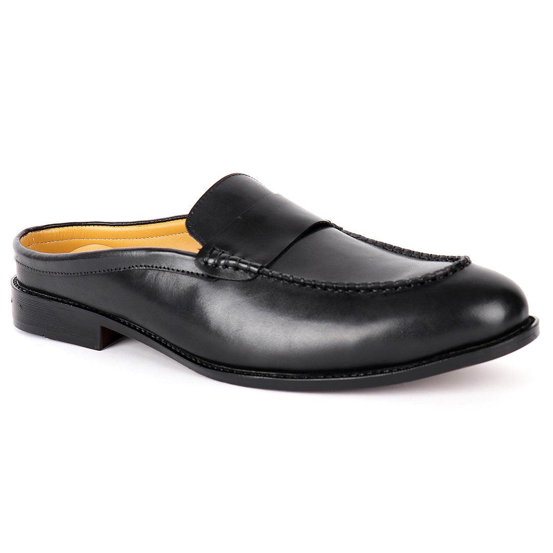 Abraham Mathias Plain Leather Men's Mole Shoe- Black - Obeezi.com