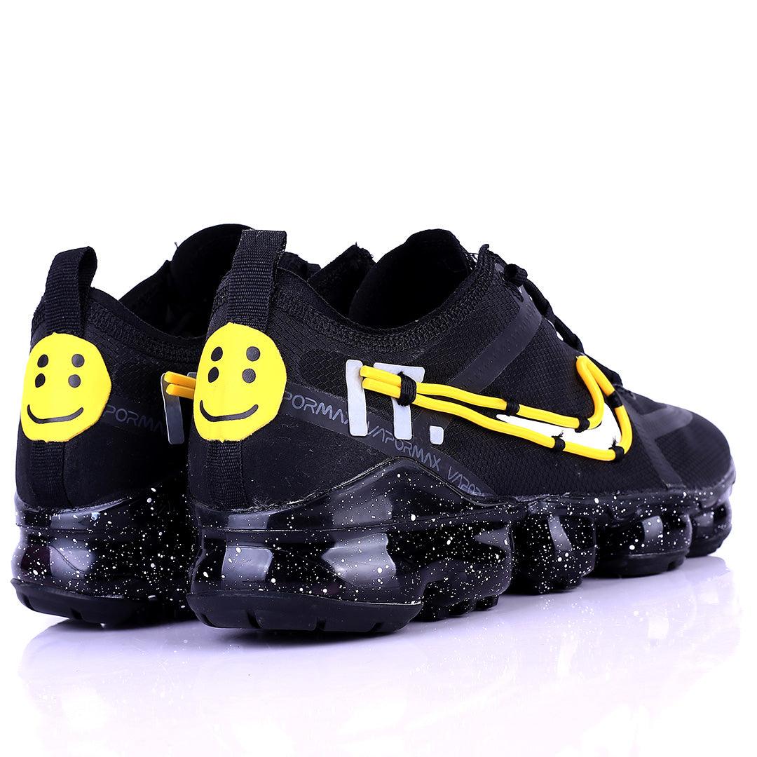 AD Black Sneakers With Yellow Smiley And Logo Design Tuned Pressure Sole - Obeezi.com
