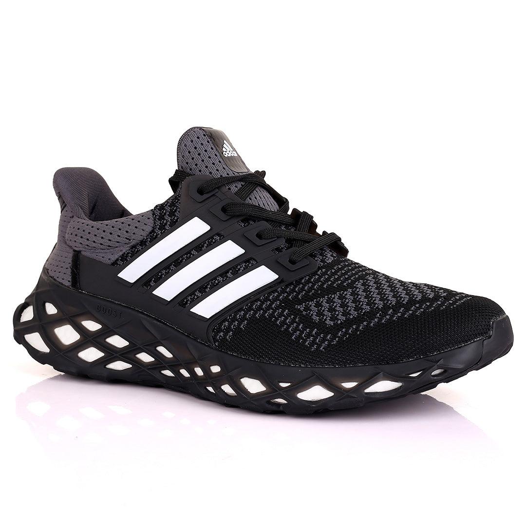 AD Boost Black Grey And White Designed Men's Running Sneakers - Obeezi.com