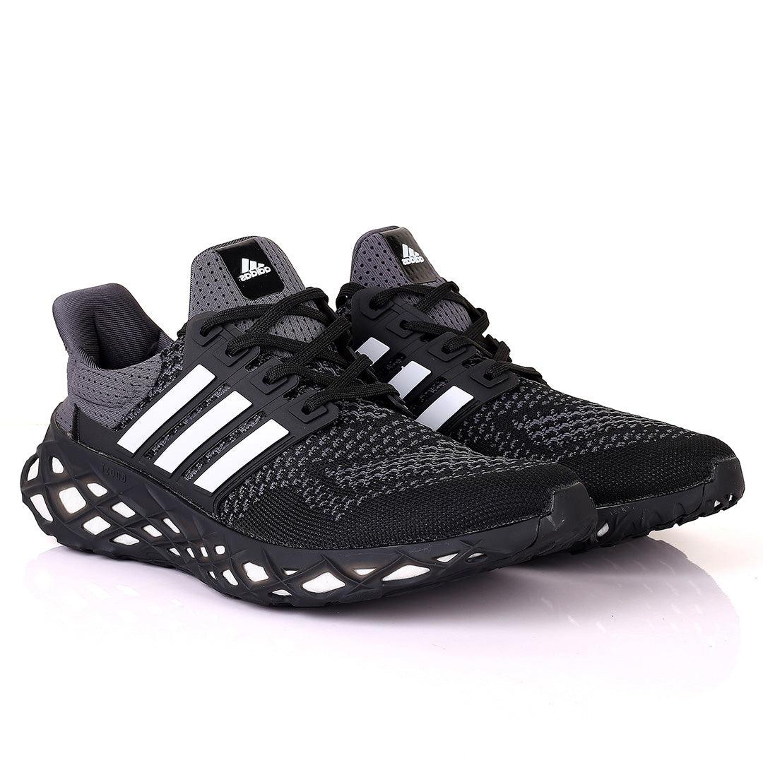 AD Boost Black Grey And White Designed Men's Running Sneakers - Obeezi.com