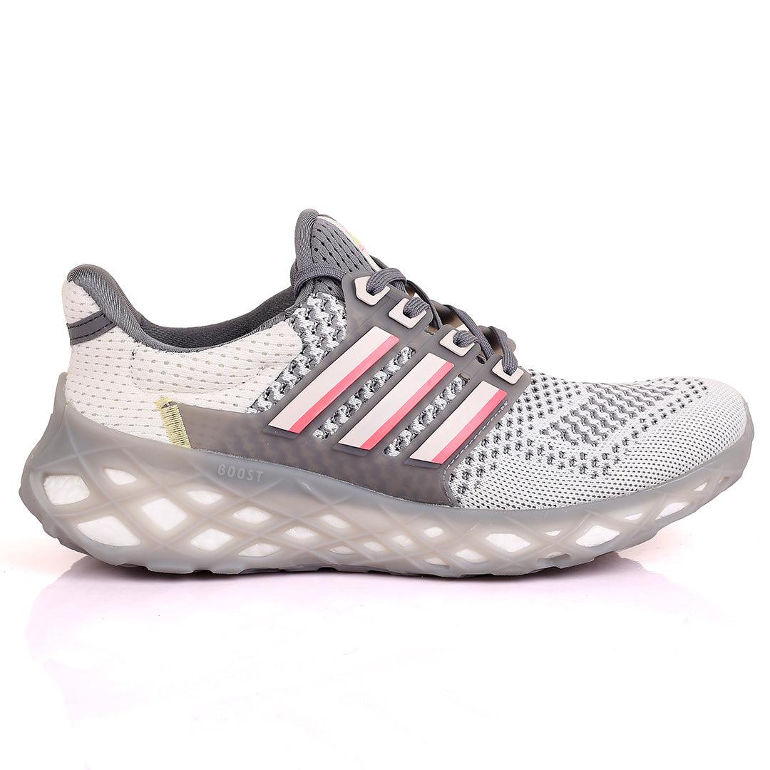 AD Boost White And Grey Designed Men's Running Sneakers With Grey Sole - Obeezi.com