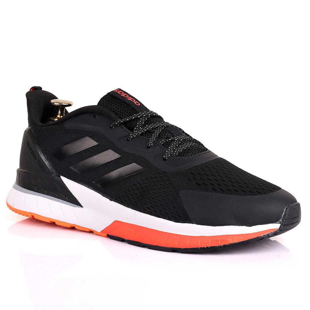 AD Comfy Black With Stripes Designed White And Red Sole Lace Up Breathable Sneakers - Obeezi.com