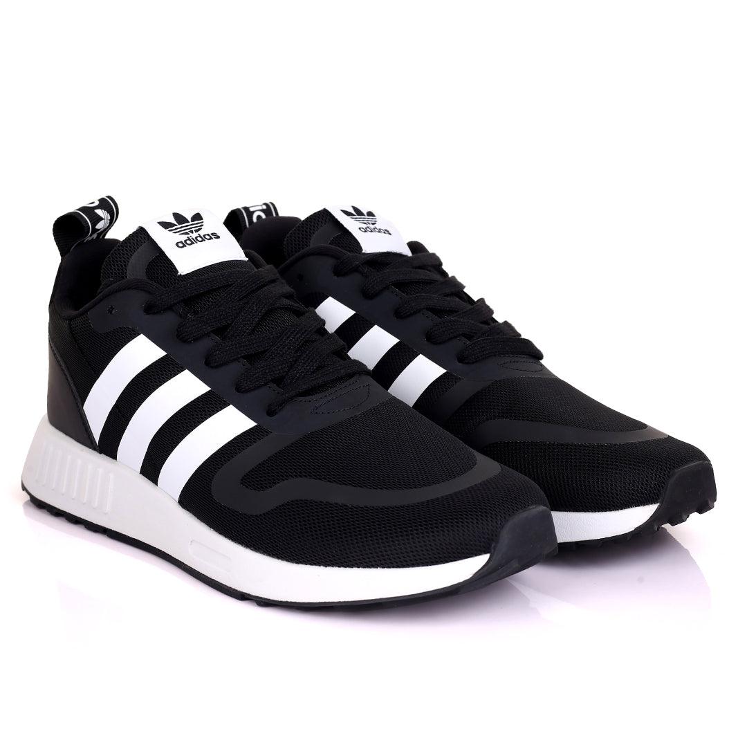 AD Comfy Black With White Stripe And White Sole Lace Up Designed Sneakers - Obeezi.com