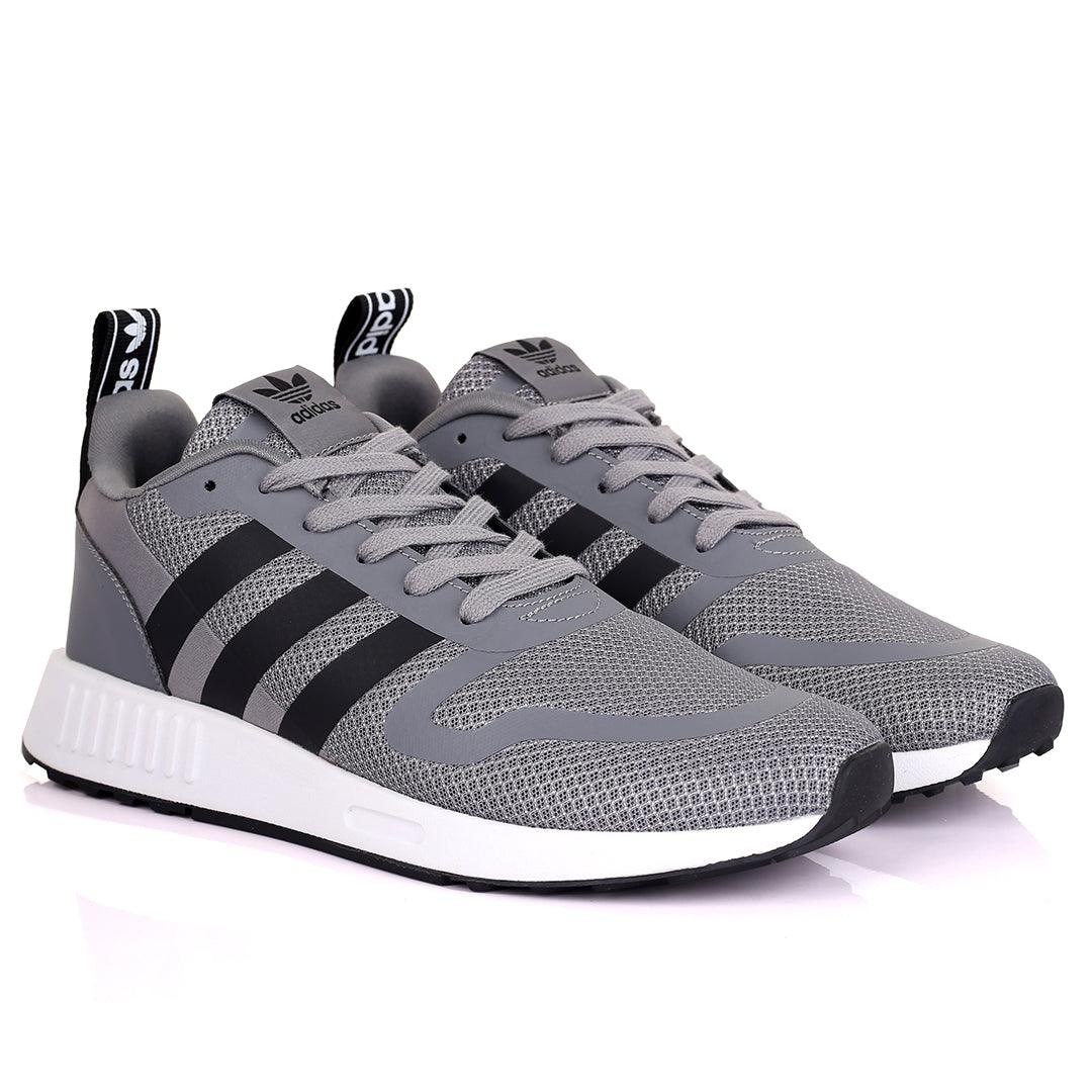 AD Comfy Grey With Black Stripes And White Sole Lace Up Designed Sneakers - Obeezi.com