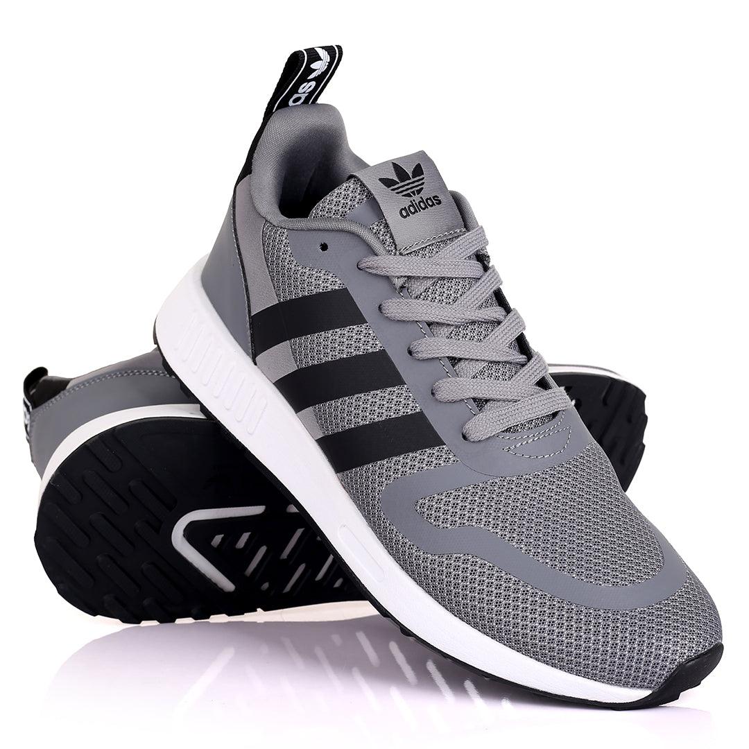 AD Comfy Grey With Black Stripes And White Sole Lace Up Designed Sneakers - Obeezi.com