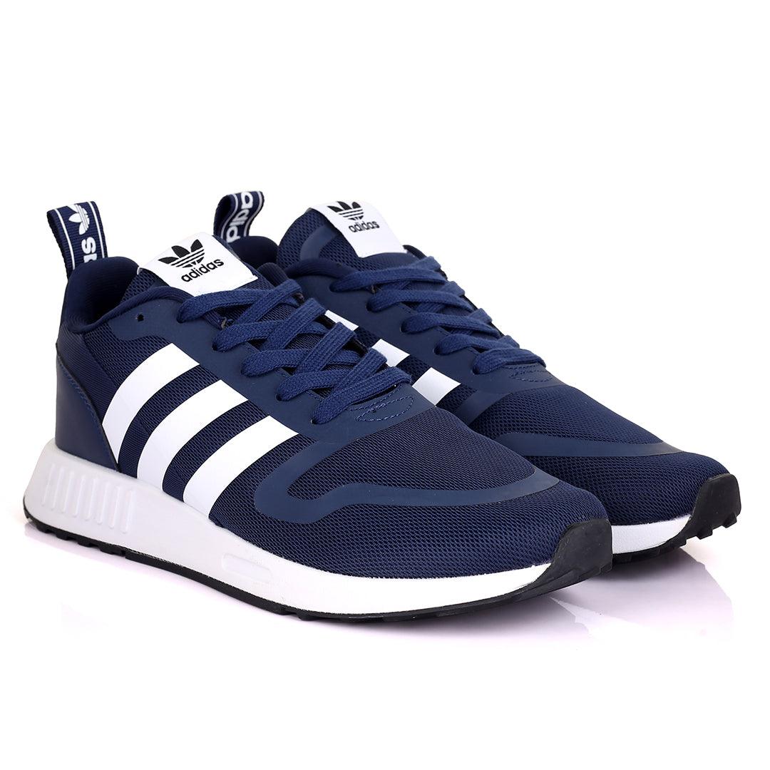 AD Comfy Navy-blue With White Stripe And White Sole Lace Up Designed Sneakers - Obeezi.com