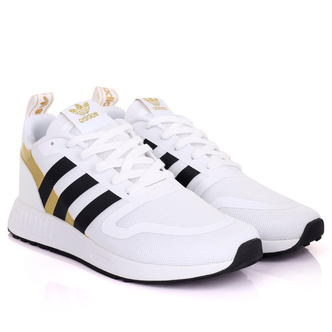 AD Comfy White With Black Stripes And White Sole Lace Up Designed Sneakers - Obeezi.com