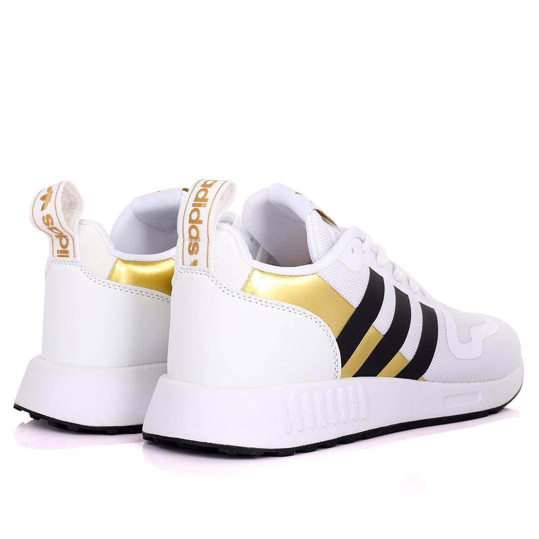 AD Comfy White With Black Stripes And White Sole Lace Up Designed Sneakers - Obeezi.com
