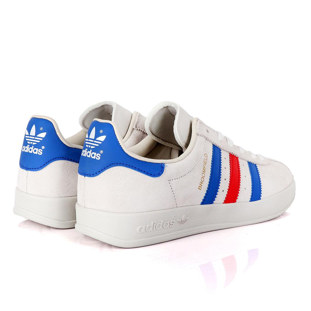 AD Originals BroomField Beige Suede Sneakers With Blue And Red Stripes - Obeezi.com