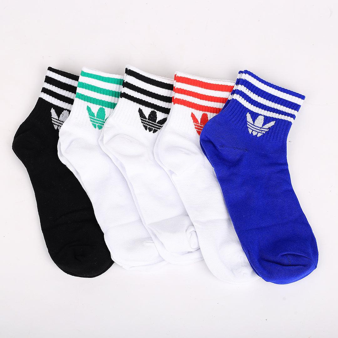Adid 5 In 1 Cotton Blue, White And Black Coloured And Logo Designed Socks - Obeezi.com